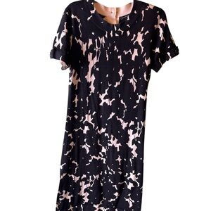 Banana Republic Sweater Dress Black Cream Midi Sz Small Short Sleeve Pullover